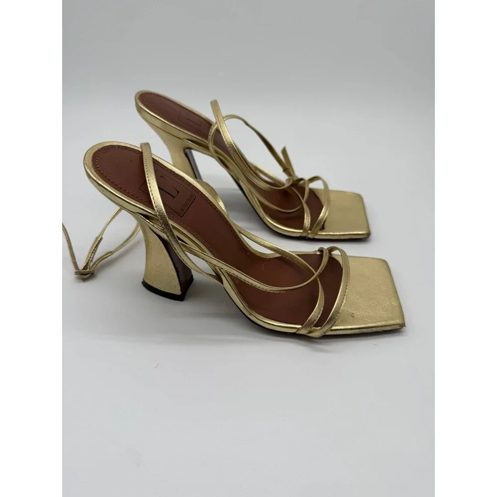 L'Autre Chose Strappy Sandals Womens 36 Gold Metallic Leather Square Toe Italy
